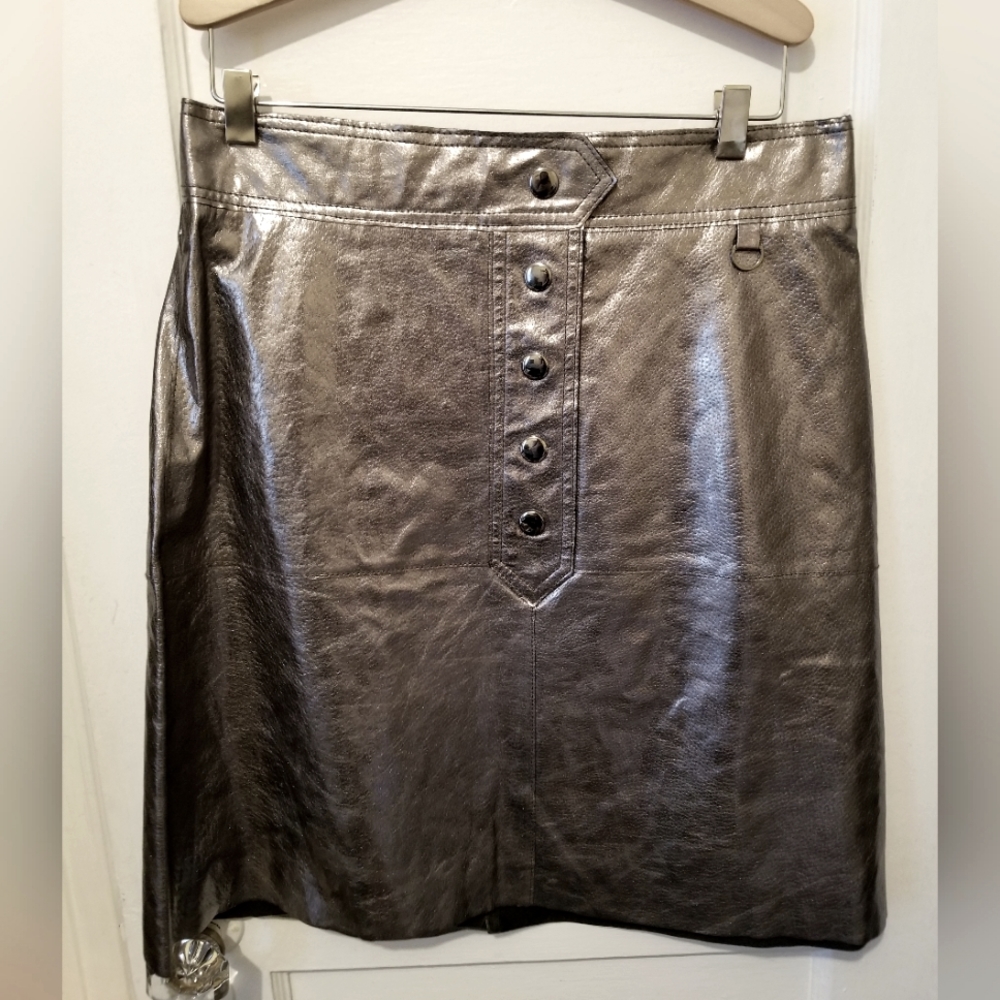 NWT Zara size M Pewter leather midi skirt
